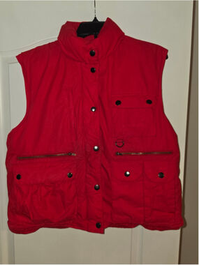 Vintage 80s Foxland Red Down Fishing Hunting Utility Vest Multi Pocket